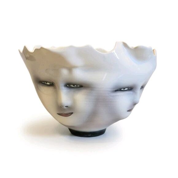 Bing Gleitsman Porcelain 3D Four Faced Bowl/Vase Post Modern Oddities Décor EUC - Picture 8 of 16